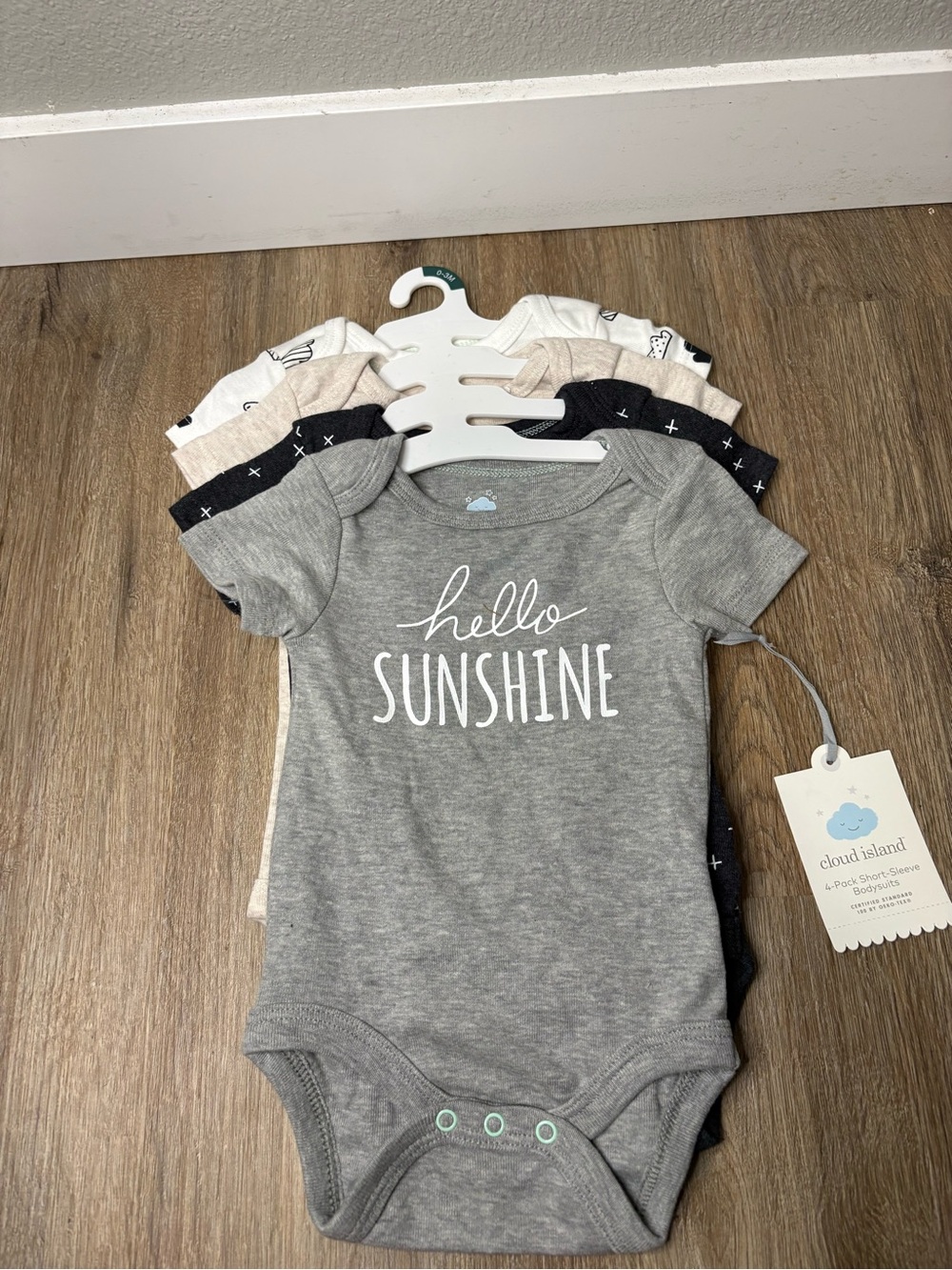 Cloud Island 4 Pack Baby Bodysuits 0-3 Months NWT Hello Sunshine OEKO-TEX